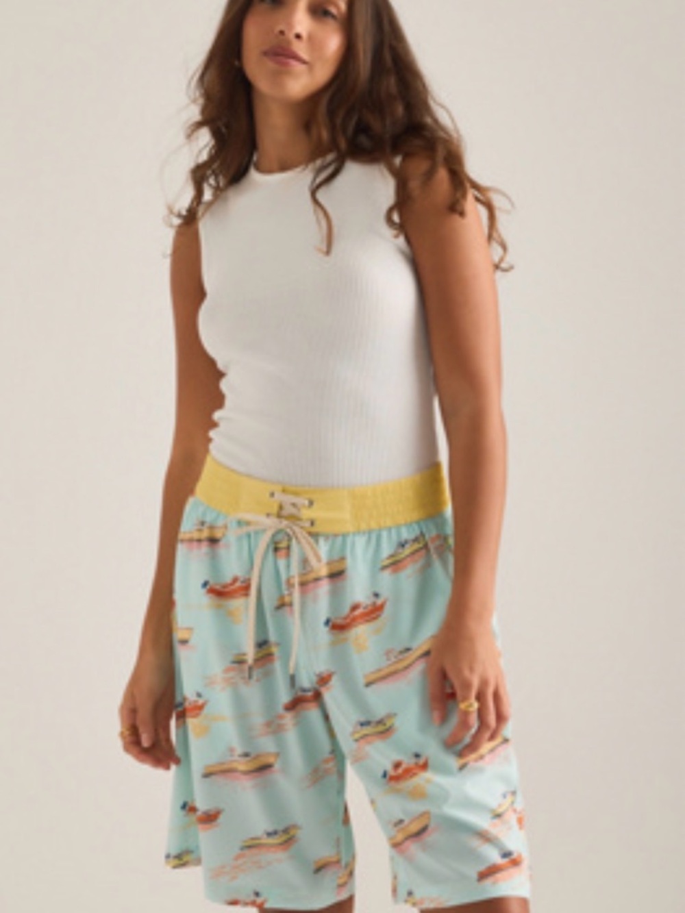 Anthropologie Celandine Light Blue Boat-Print Drawstring Board Shorts